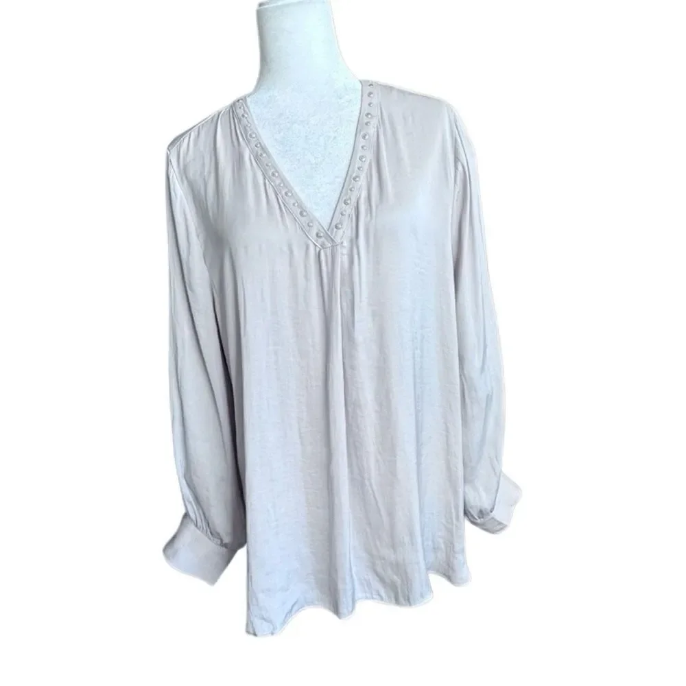 Carmen Mark Valvo Blouse Cream Tunic Long Sleeve Shirt SZ XL - Picture 13 of 13